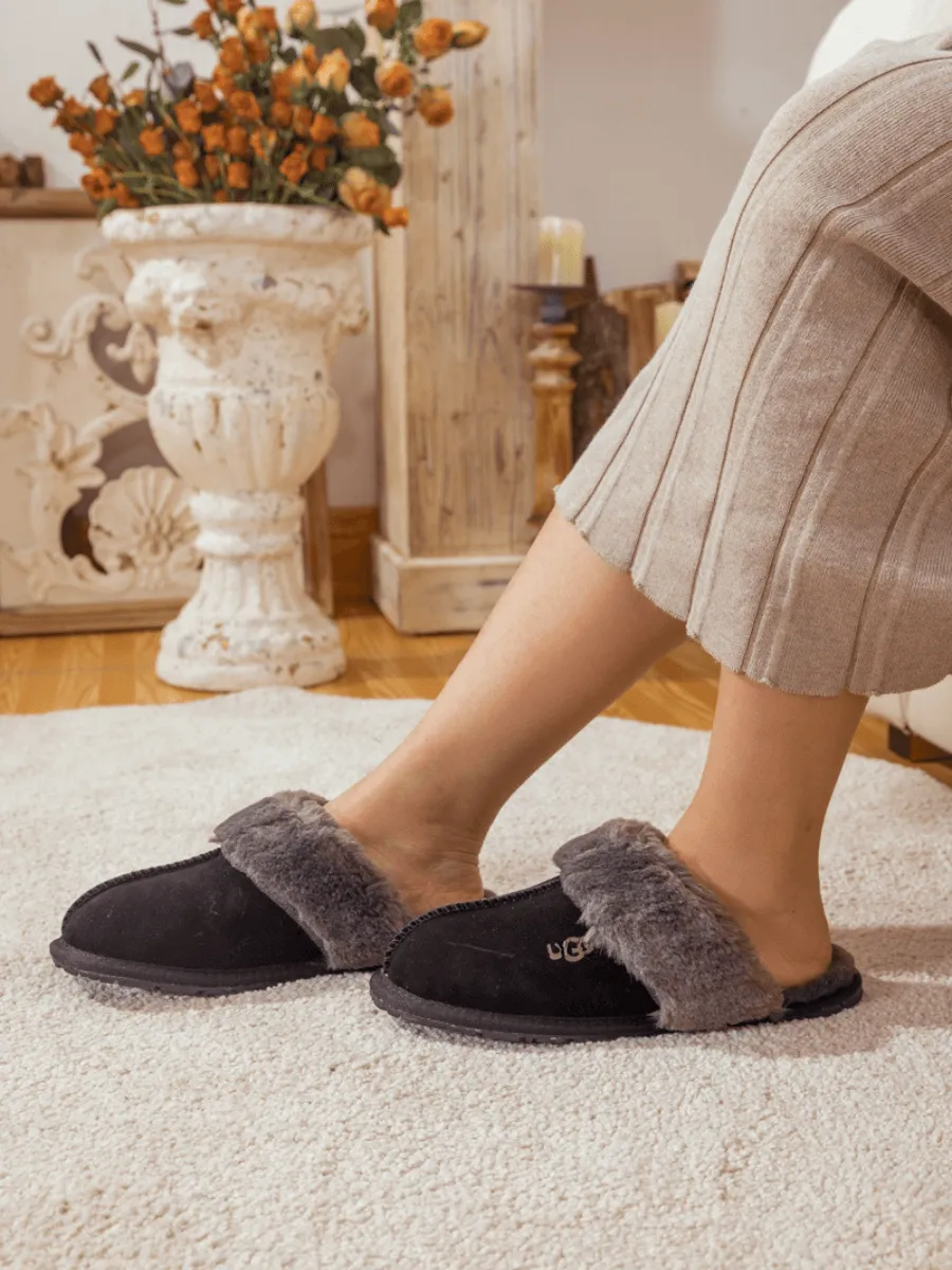 SMAIBULUN Ugg | WOOL LINED TASMAN SUEDE SLIPPER - BLACK