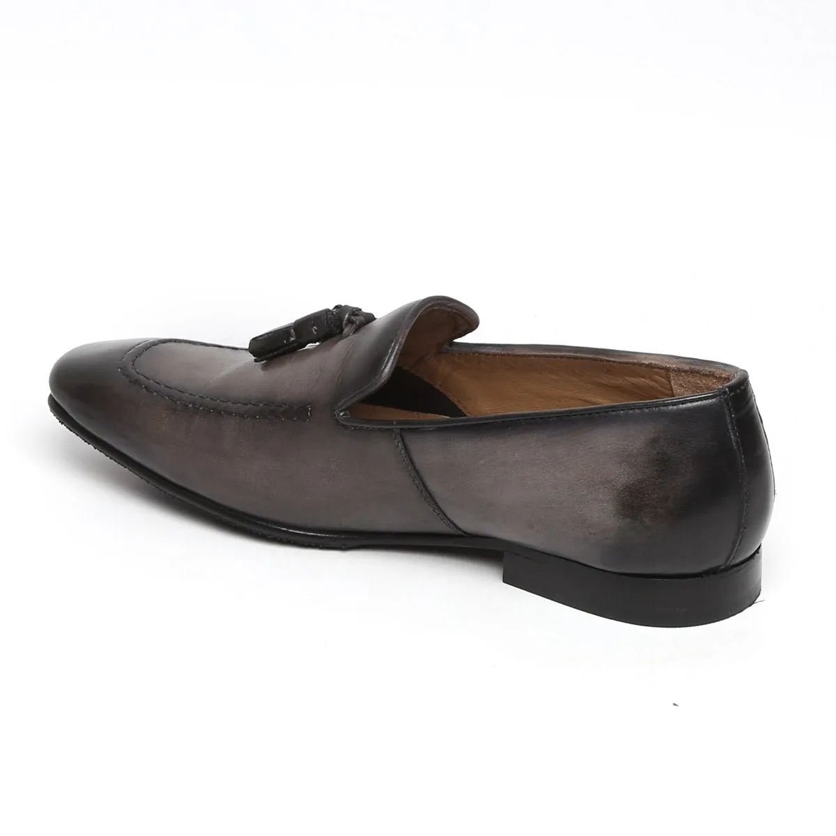 Smokey Grey Tassel Leather Slip-On Shoes