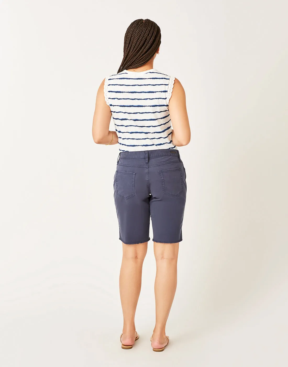 Sofia Top: Navy Tie Dye Stripe