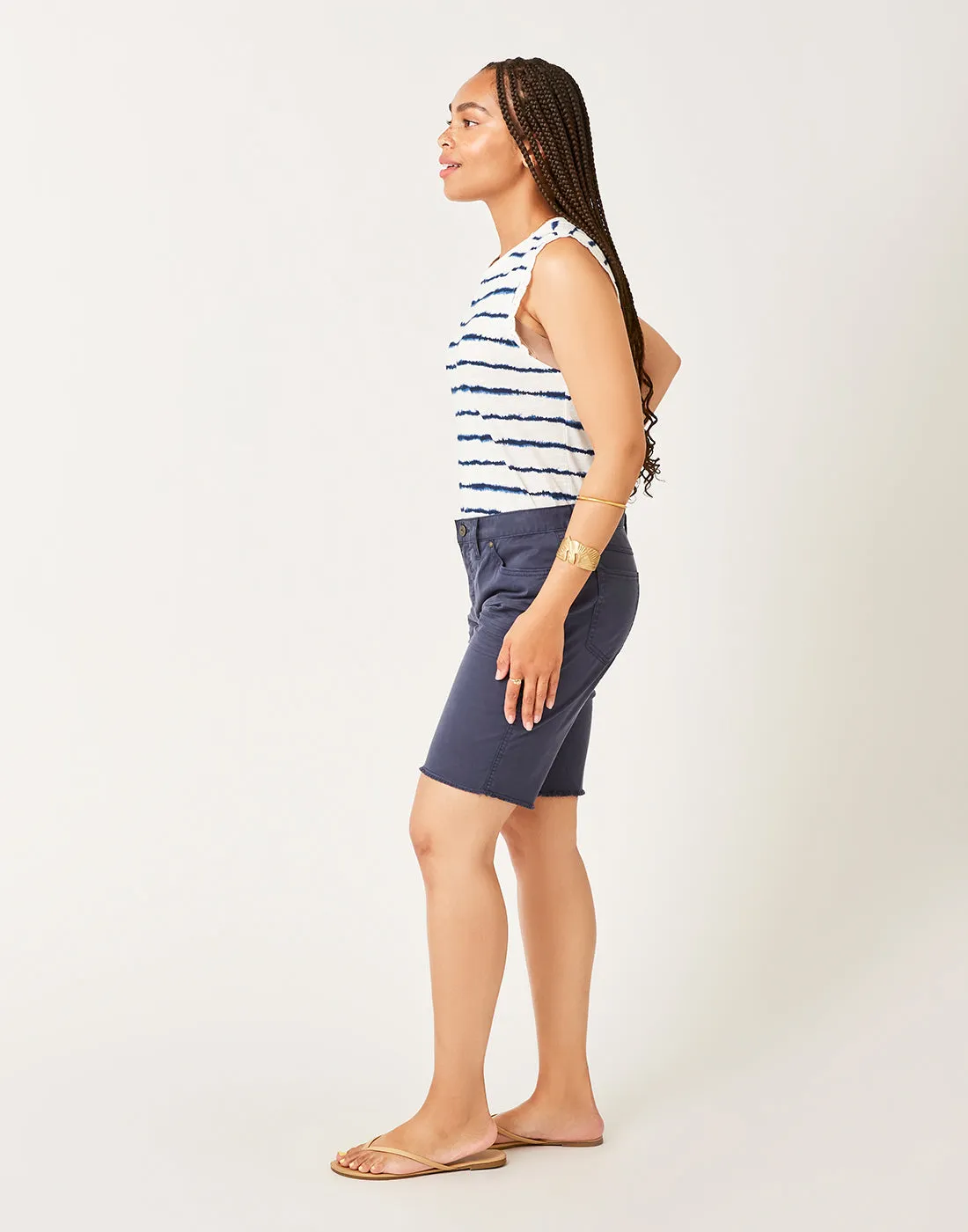 Sofia Top: Navy Tie Dye Stripe