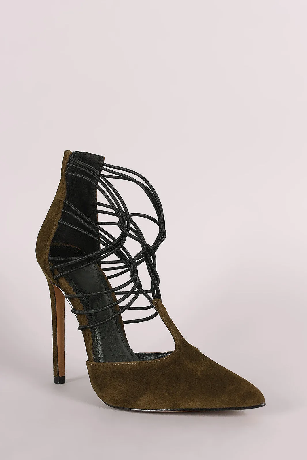 Suede Strappy Elasticized Cuff Pointy Toe Pump