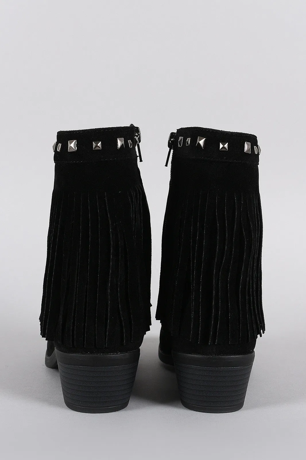 Suede Studded Fringe Cowgirl Ankle Boots