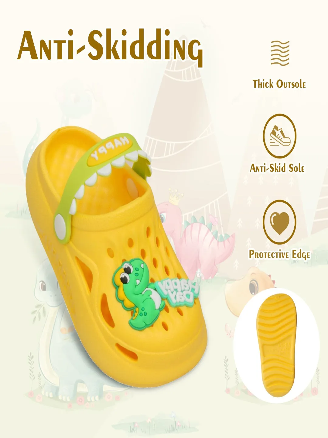 Sunshine Dino Delight Clogs for Boys - Vibrant Yellow