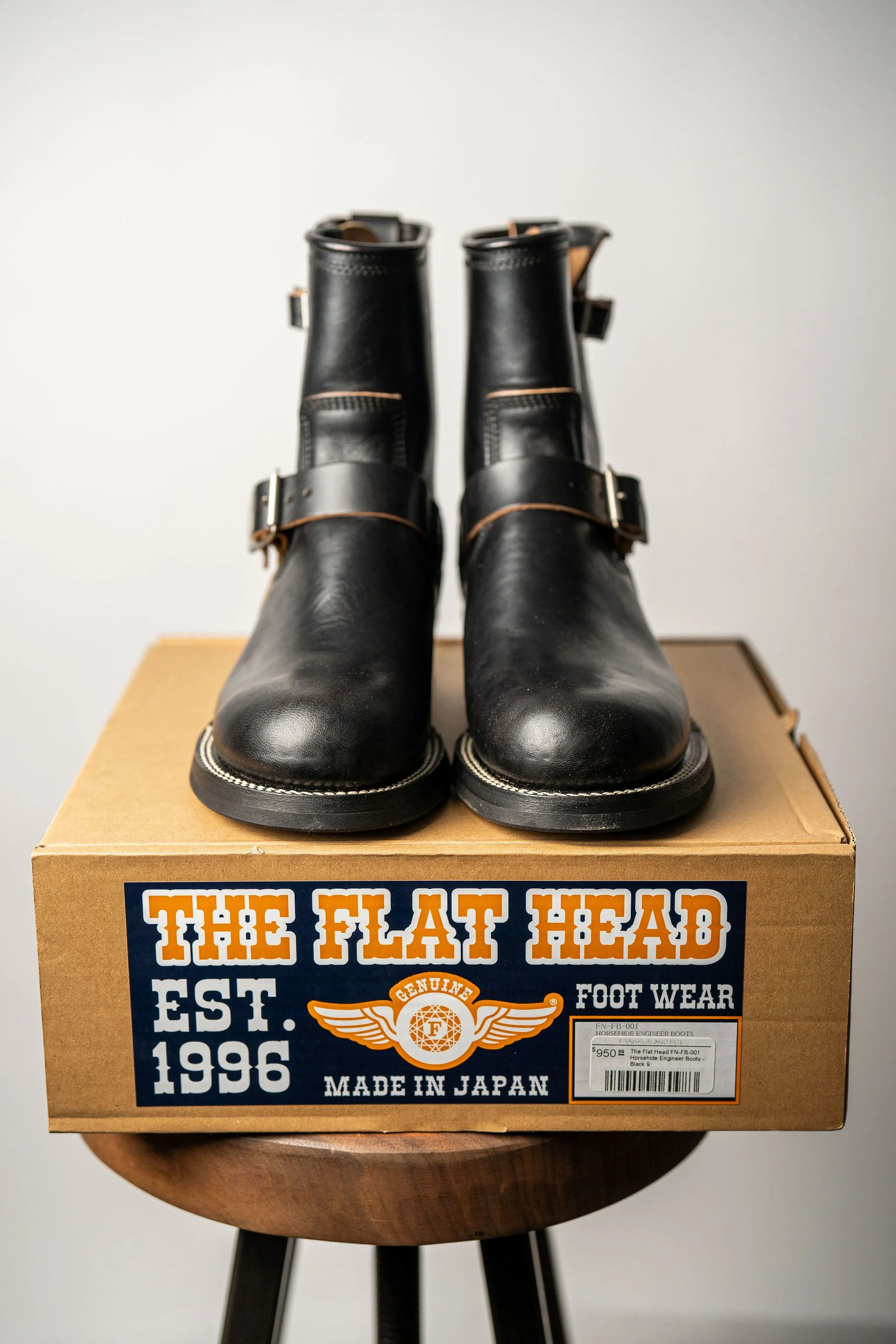 The Flat Head FN-FB-001 Horsehide Engineer Boots - Black