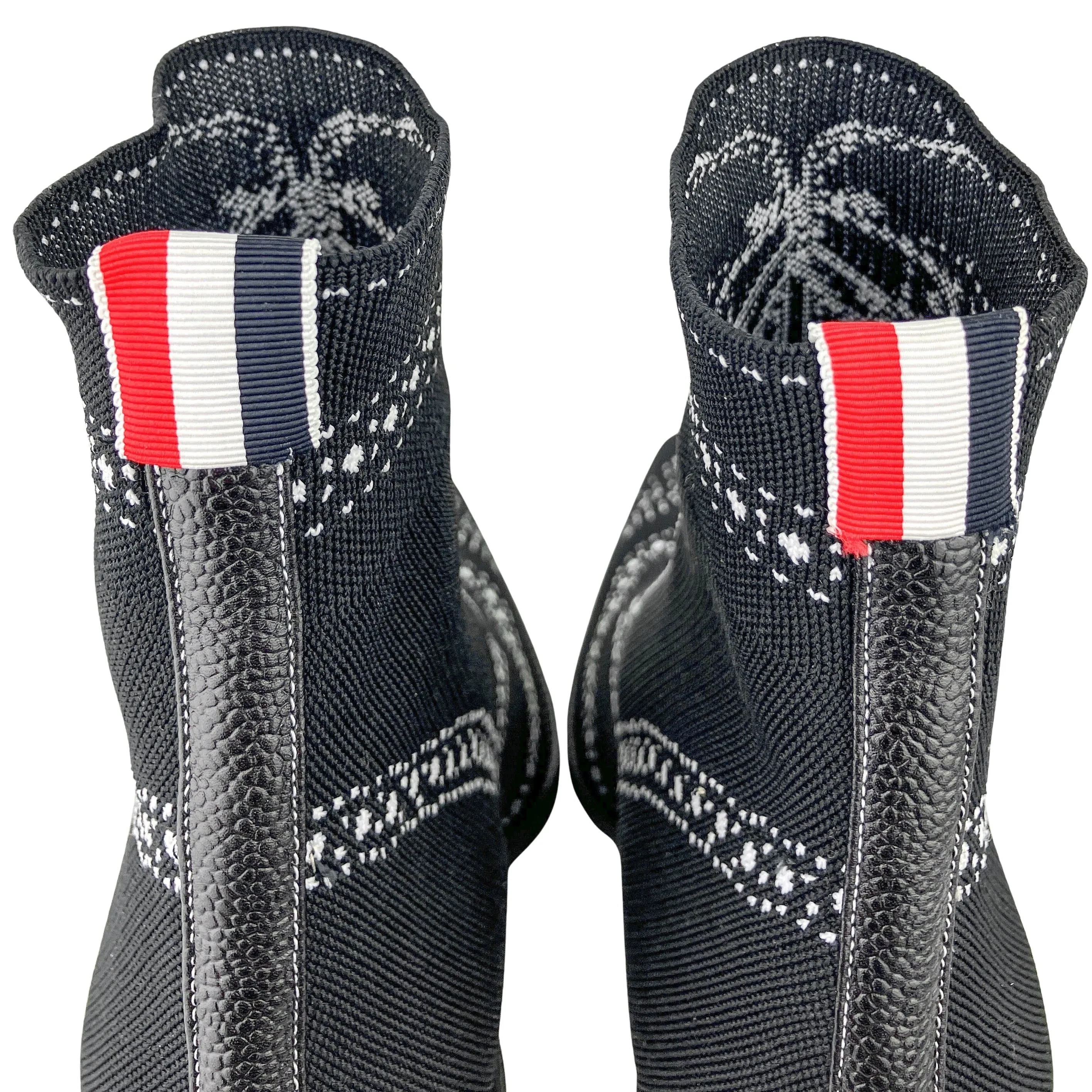 Thom Browne. Knit Trompe L'oeil Boots in Black/White