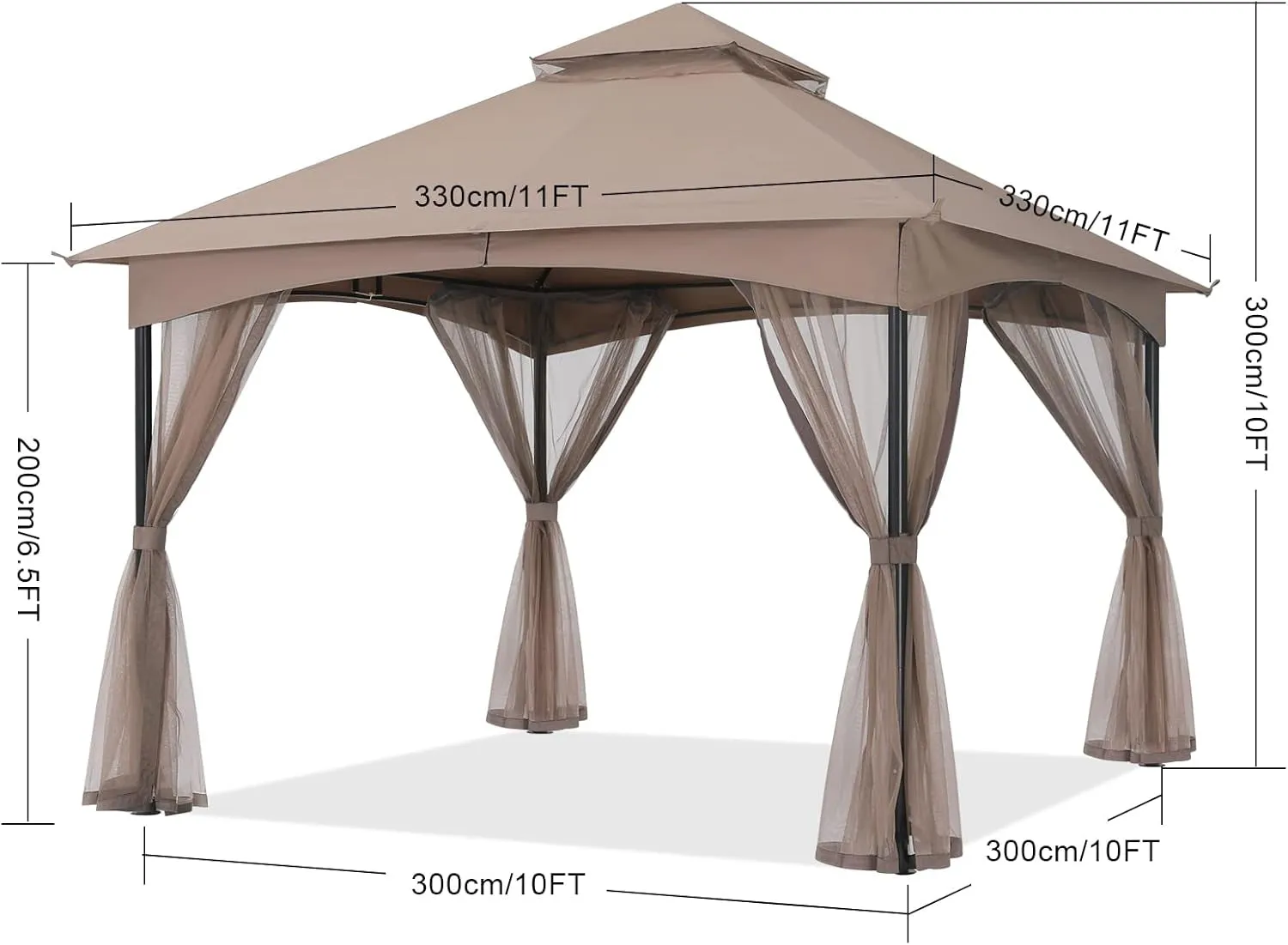 Tool Free Patio Gazebo Screw Free Easy Installation Outdoor Garden Gazebo with Netting Walls (11X11,Khaki)