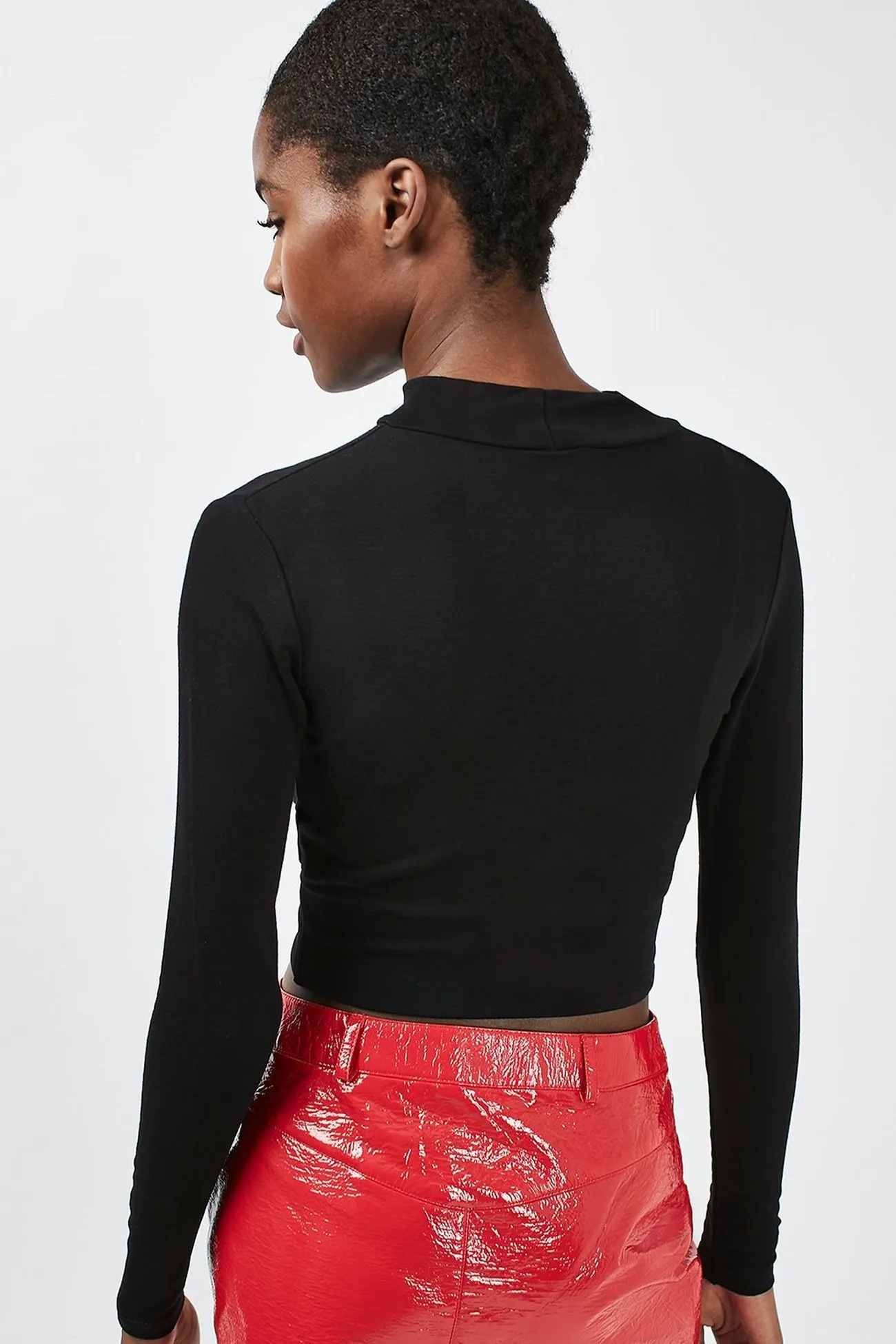 Topshop Womens Black Long Sleeve Twist Front Crop Top