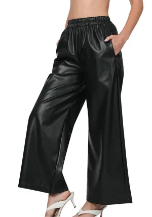 Vanilla Monkey-Faux Leather Elastic Waist Wide Leg Pants