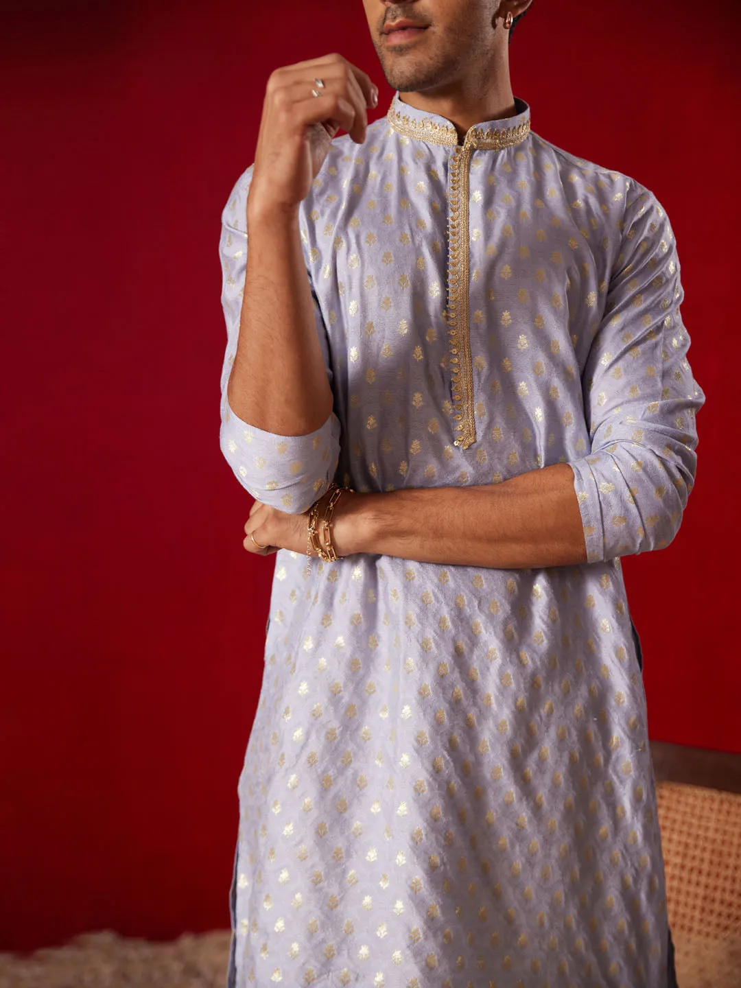 VASTRAMAY Aqua Blue Silk Kurta Set