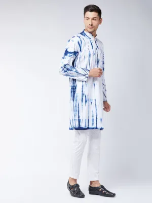 VASTRAMAY Blue & White Cotton Kurta Pyjama