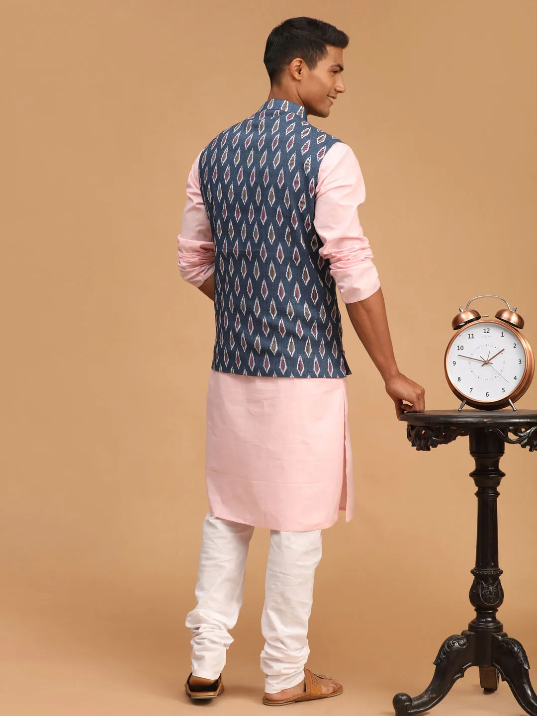 VASTRAMAY Gray Printed Nehru Jacket Set