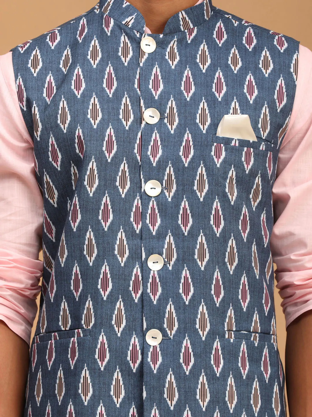 VASTRAMAY Gray Printed Nehru Jacket Set