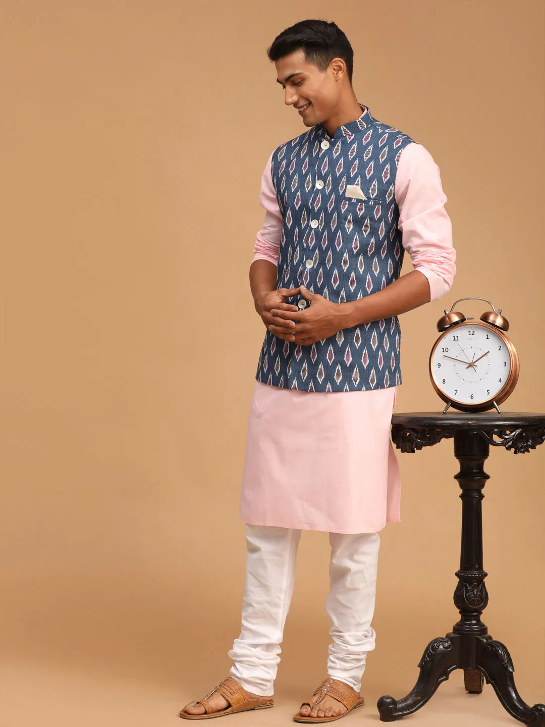 VASTRAMAY Gray Printed Nehru Jacket Set