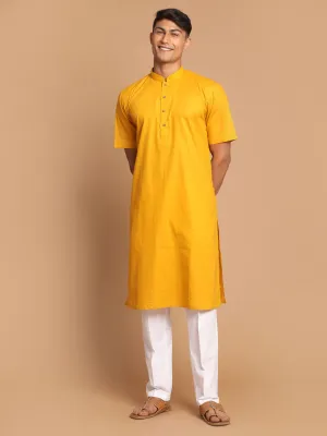 Vastramay Men's Mustard Solid Kurta Set