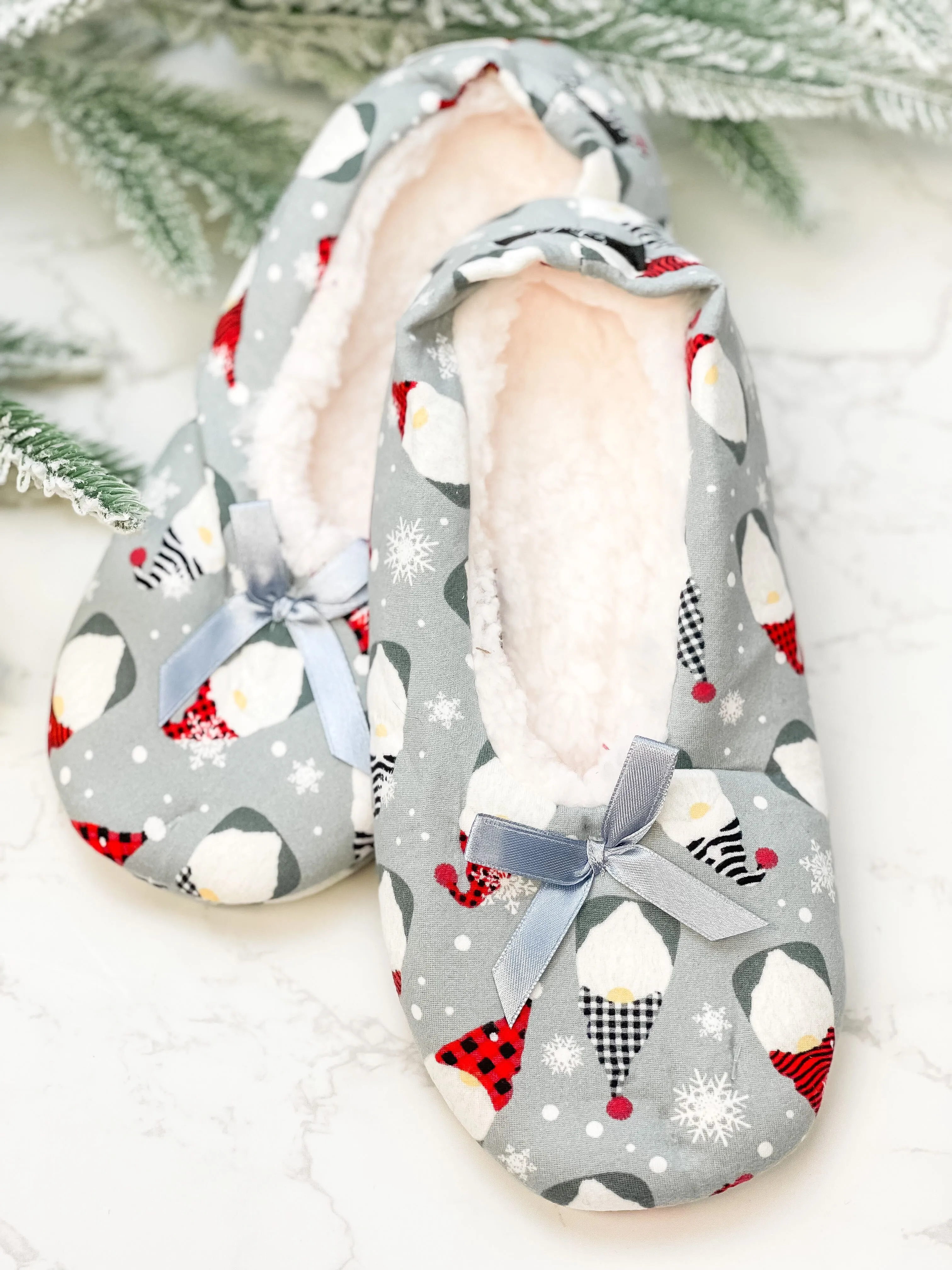 Velvety Fleece Slippers - Gnomes