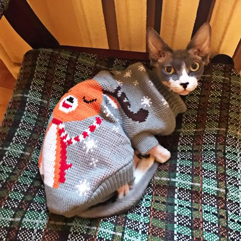 Warm Cat Clothes - Cozy Christmas Sweater for Cats - Festive Pet Clothing