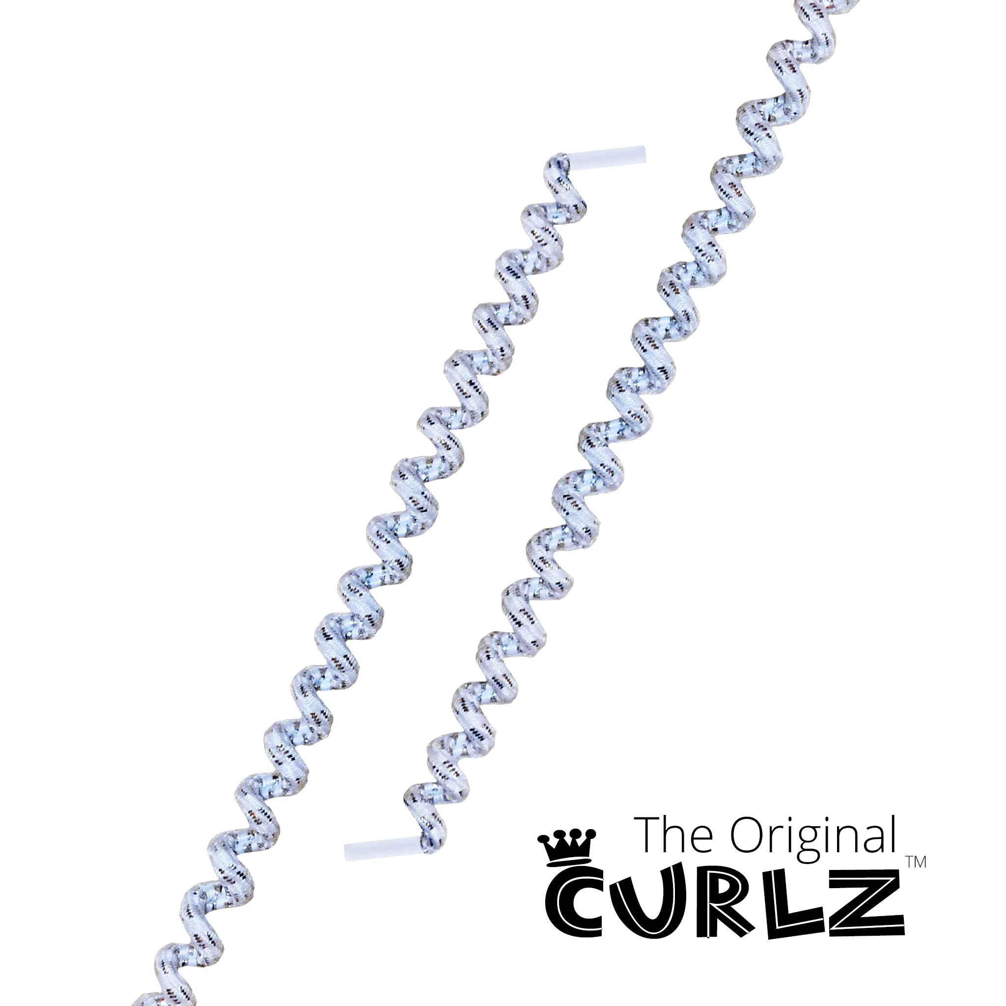 White & Shiny Silver Curlz™ No-Tie Lace