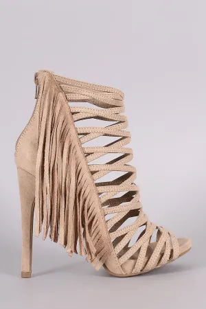 Wild Diva Lounge Strappy Fringe Stiletto Heel