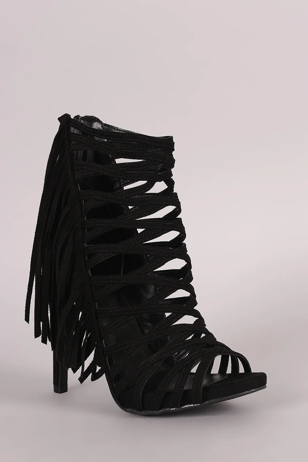 Wild Diva Lounge Strappy Fringe Stiletto Heel