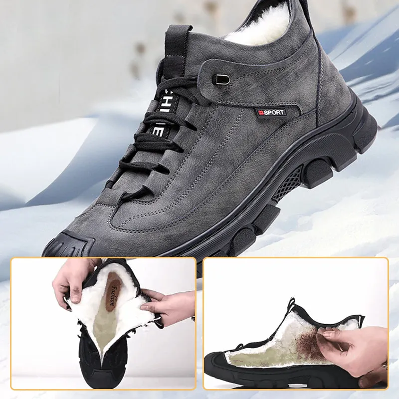 🎁[Winter Gift] Men's Faux Wool Lining Leather Sneaker  （50% discount  Free shipping）