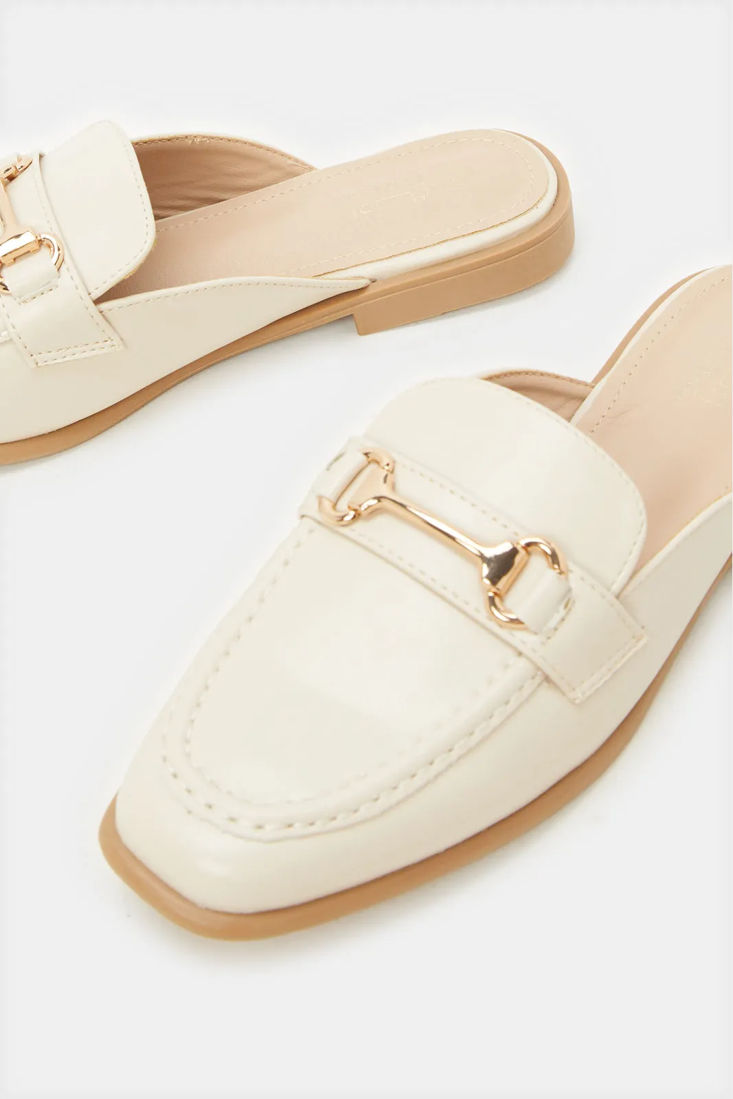 Women Beige Closed Toe Mule With Trim Upper