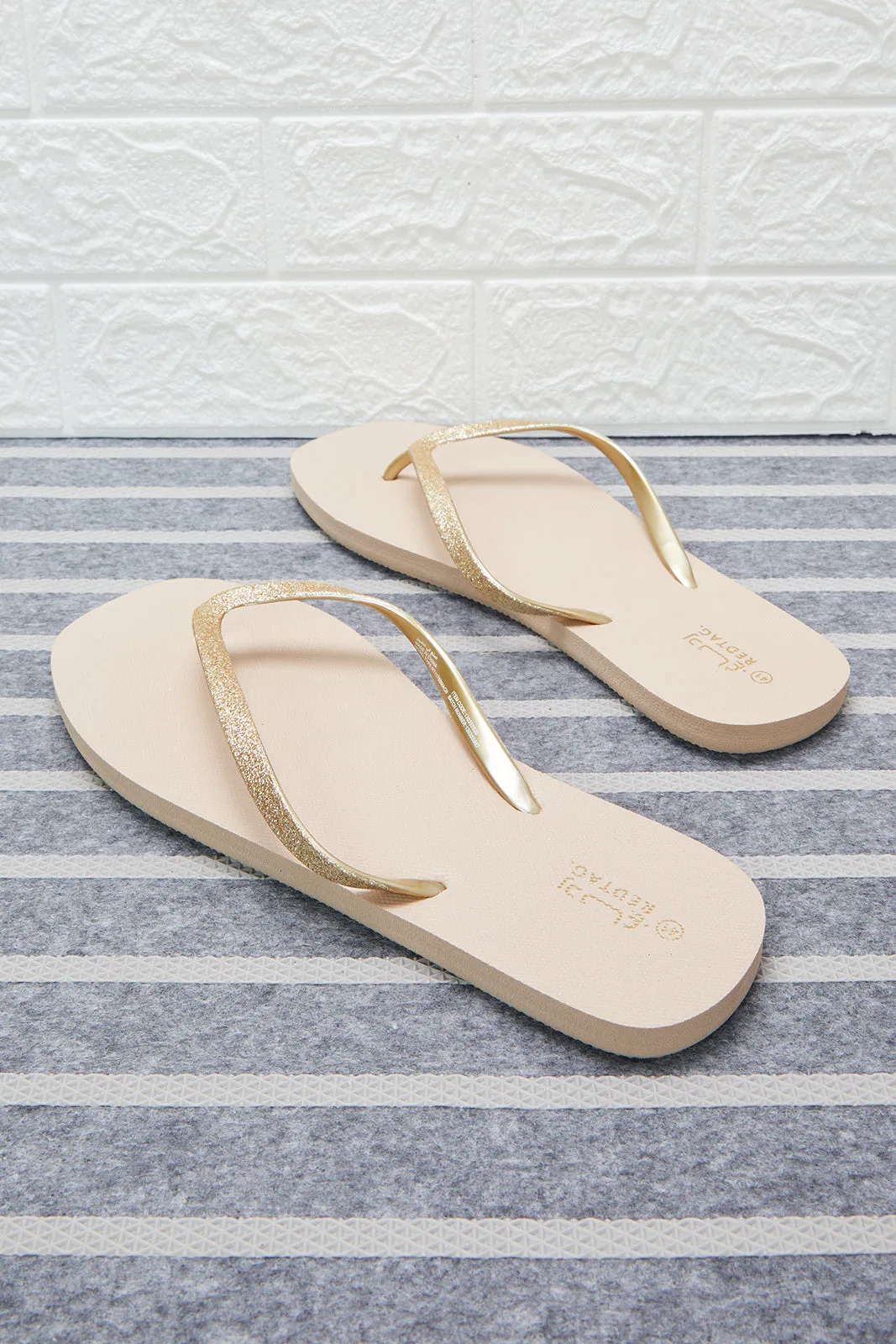 Women Beige Glitter Flip Flop