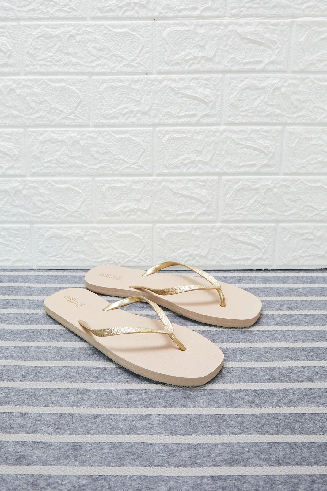 Women Beige Glitter Flip Flop