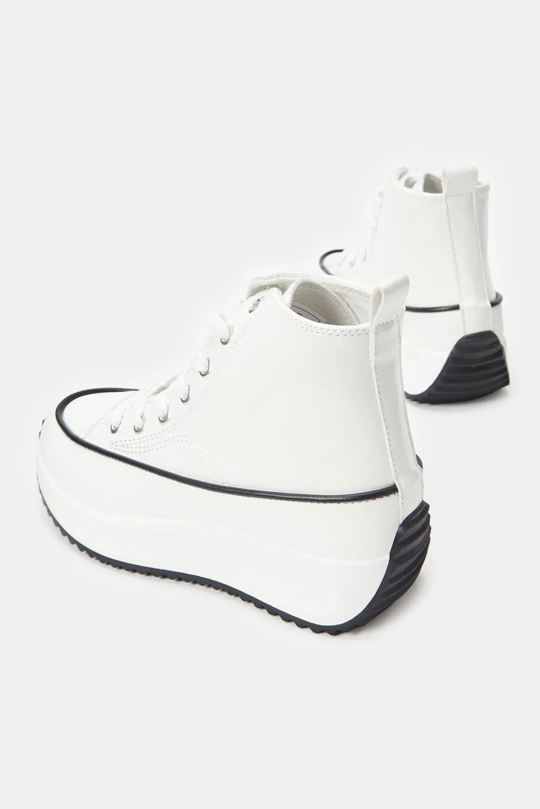 Women White Patent High Top Sneakers