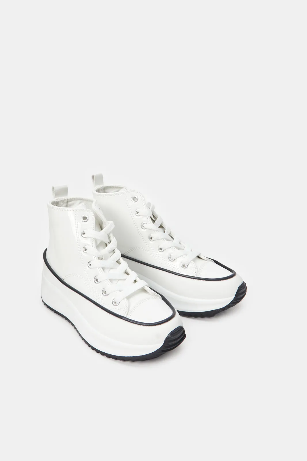 Women White Patent High Top Sneakers