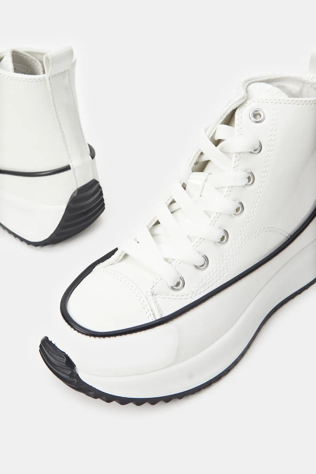 Women White Patent High Top Sneakers