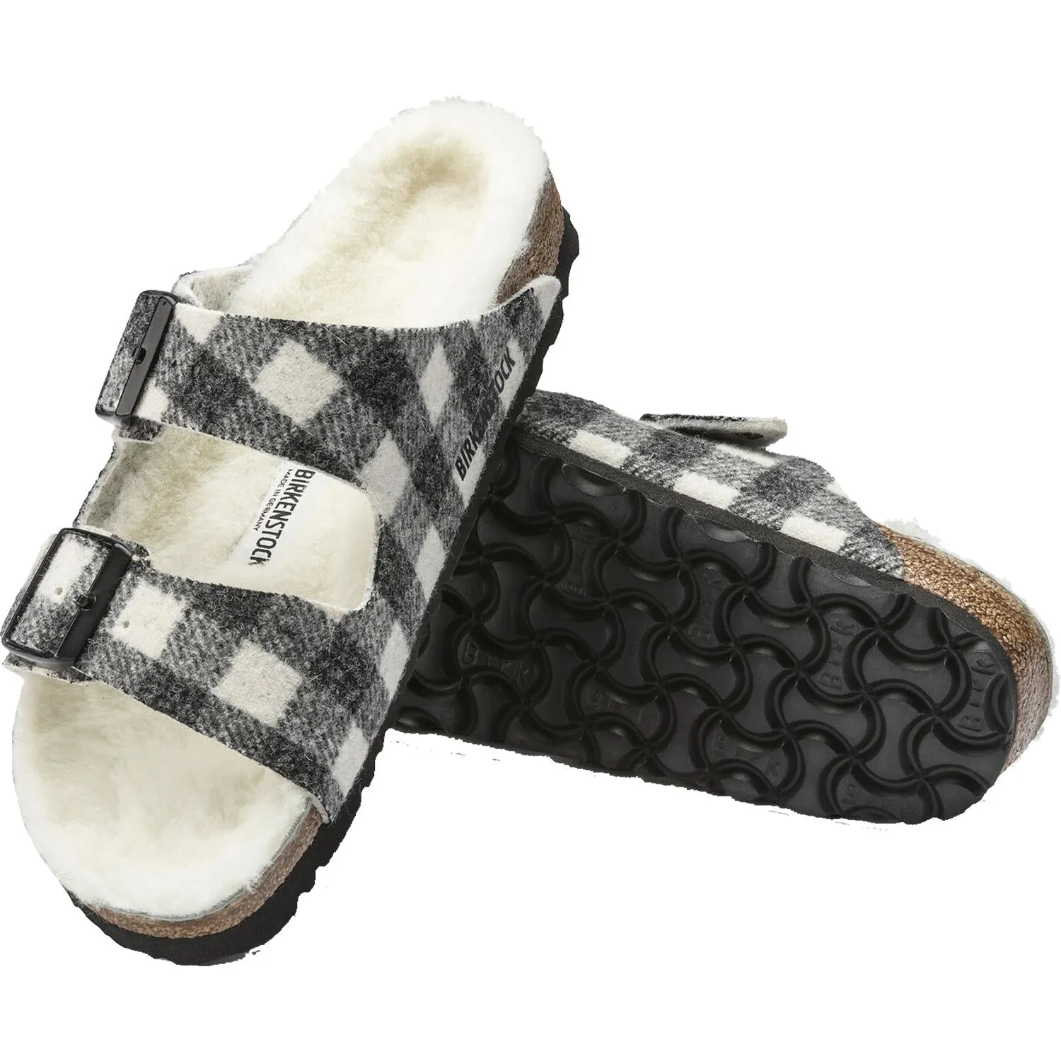 Women's Birkenstock Arizona Shearling Plaid White Natural Wool