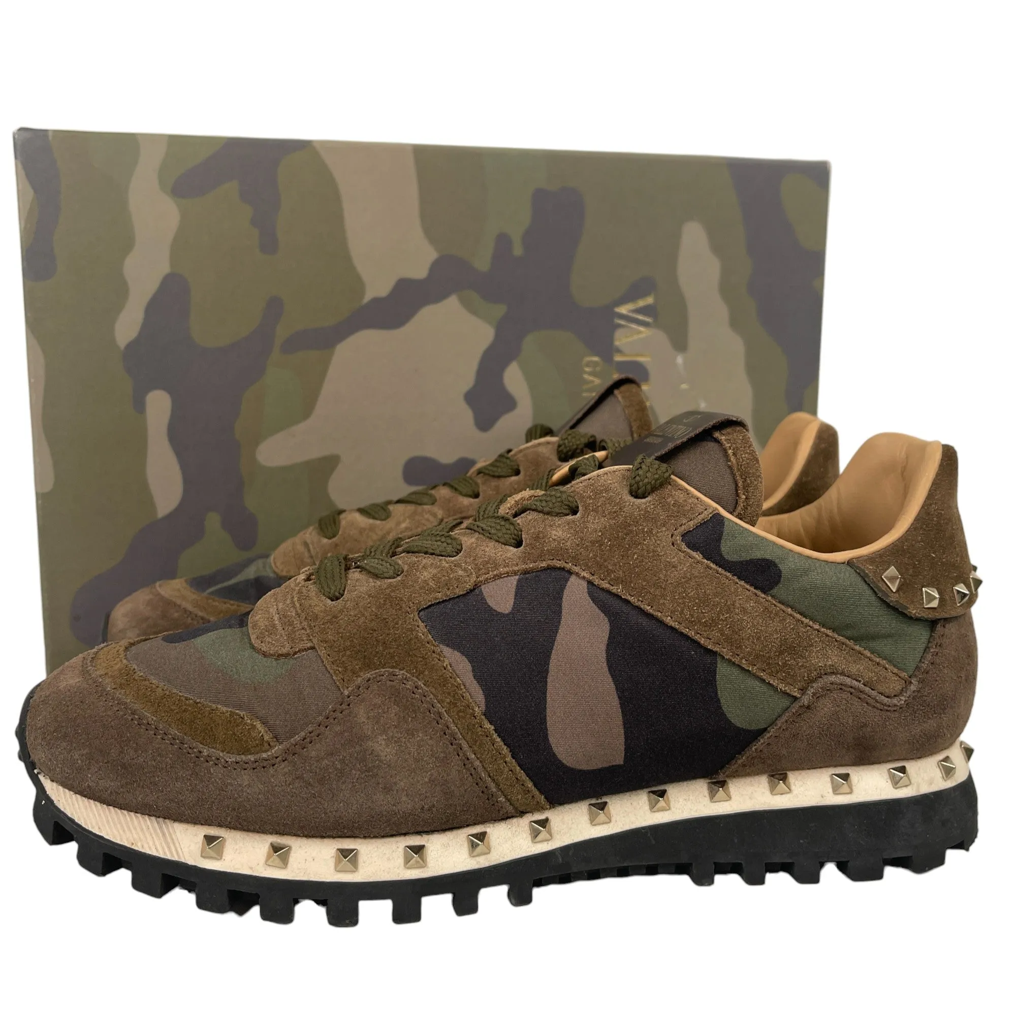 Women's Rockstud Camoflauge Low Trainers Khaki Size EU 37 / UK 4