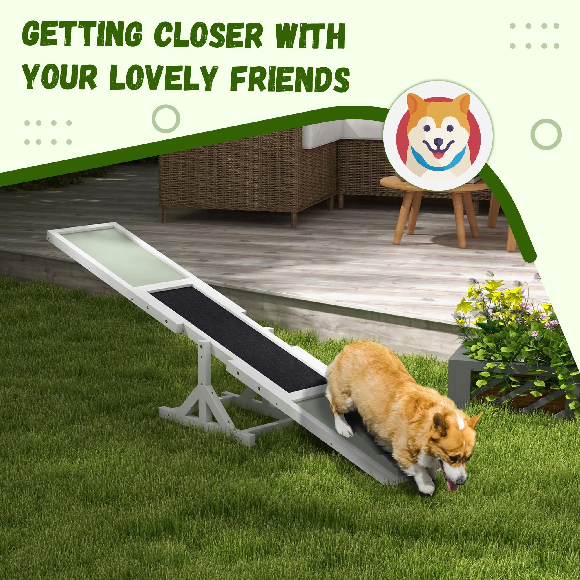 Wooden Pet Seesaw for Big Dogs with Anti-Slip Surface, White