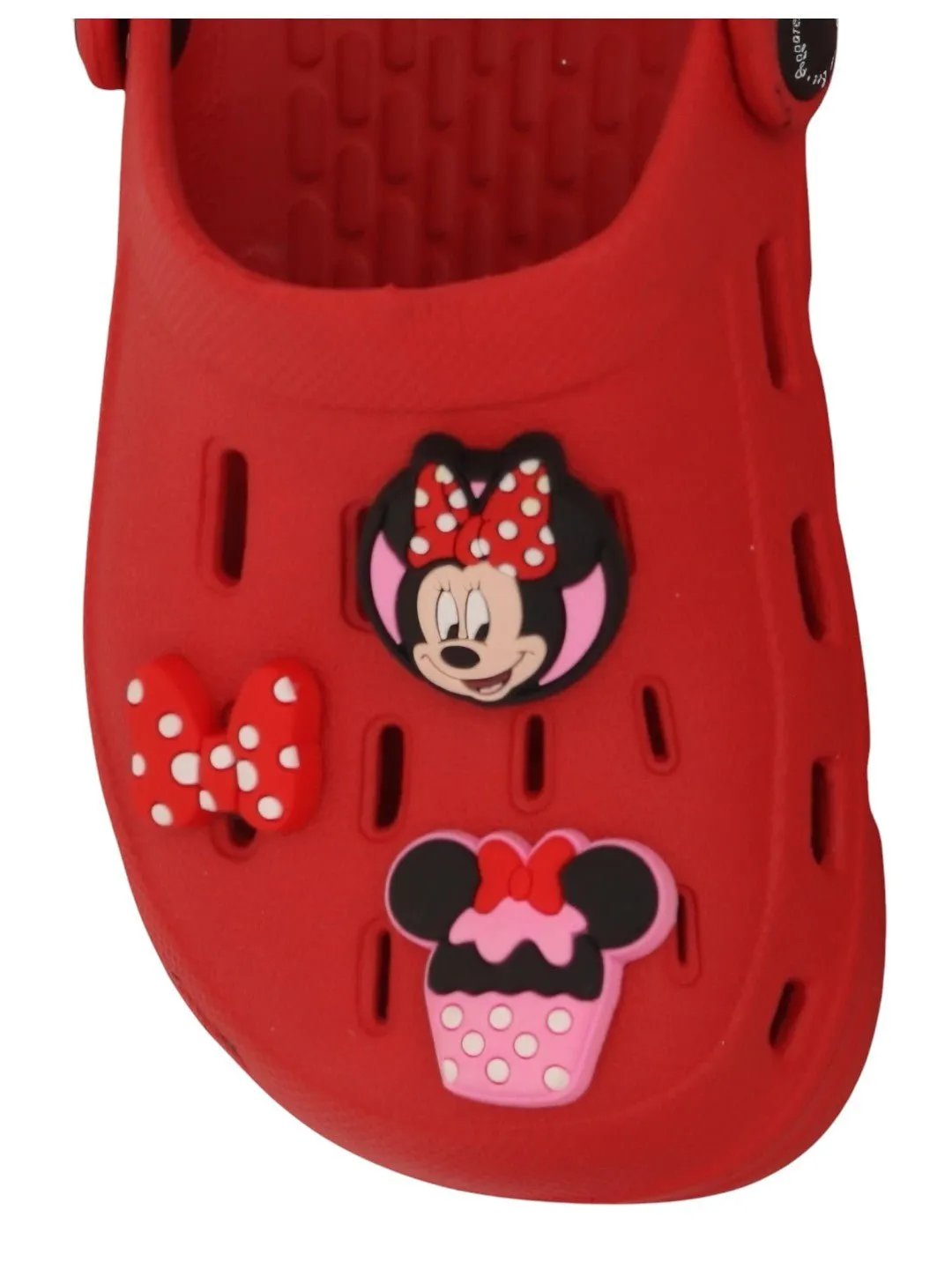 Yellow Bee Girls’ Disney Minnie Mouse Clogs with Bow & Cupcake Charms – Red