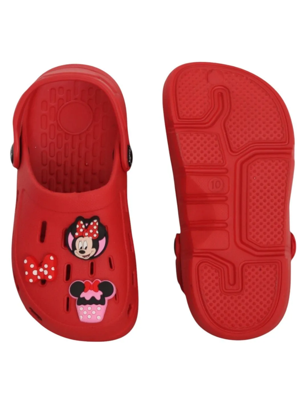 Yellow Bee Girls’ Disney Minnie Mouse Clogs with Bow & Cupcake Charms – Red