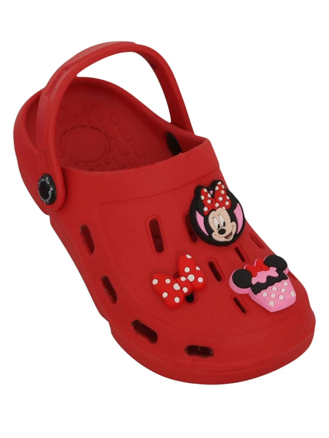 Yellow Bee Girls’ Disney Minnie Mouse Clogs with Bow & Cupcake Charms – Red