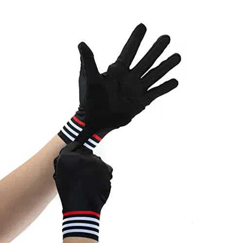 YKYW MTB Road Cycling Touch Screen Full Finger Gel Gloves Lycra Fabric Antiskid Rubber Wear-resistant Shockproof Black