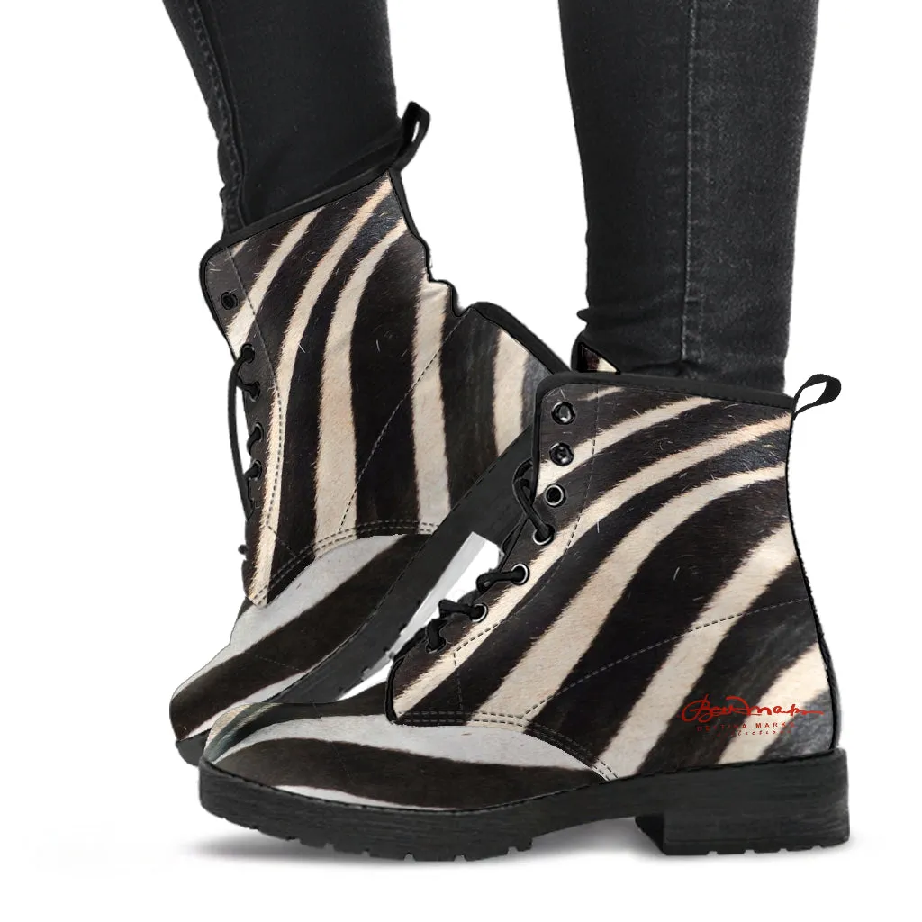 Zebra Leather Boots (Vegan)